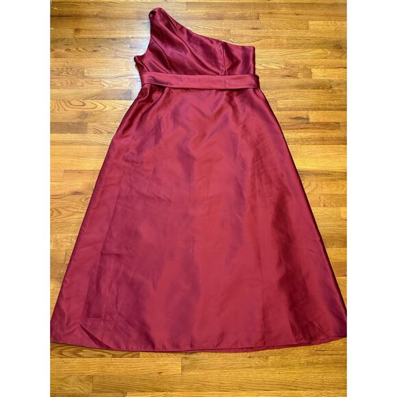 Alfred Sung Women’s Plus Size 24 W Burgundy One Shoulder Belt Floor Length Dress - Picture 4 of 12
